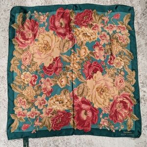 VINTAGE Lauren Ralph Lauren Floral 100% Silk Scarf | Like-New, Made In Japan